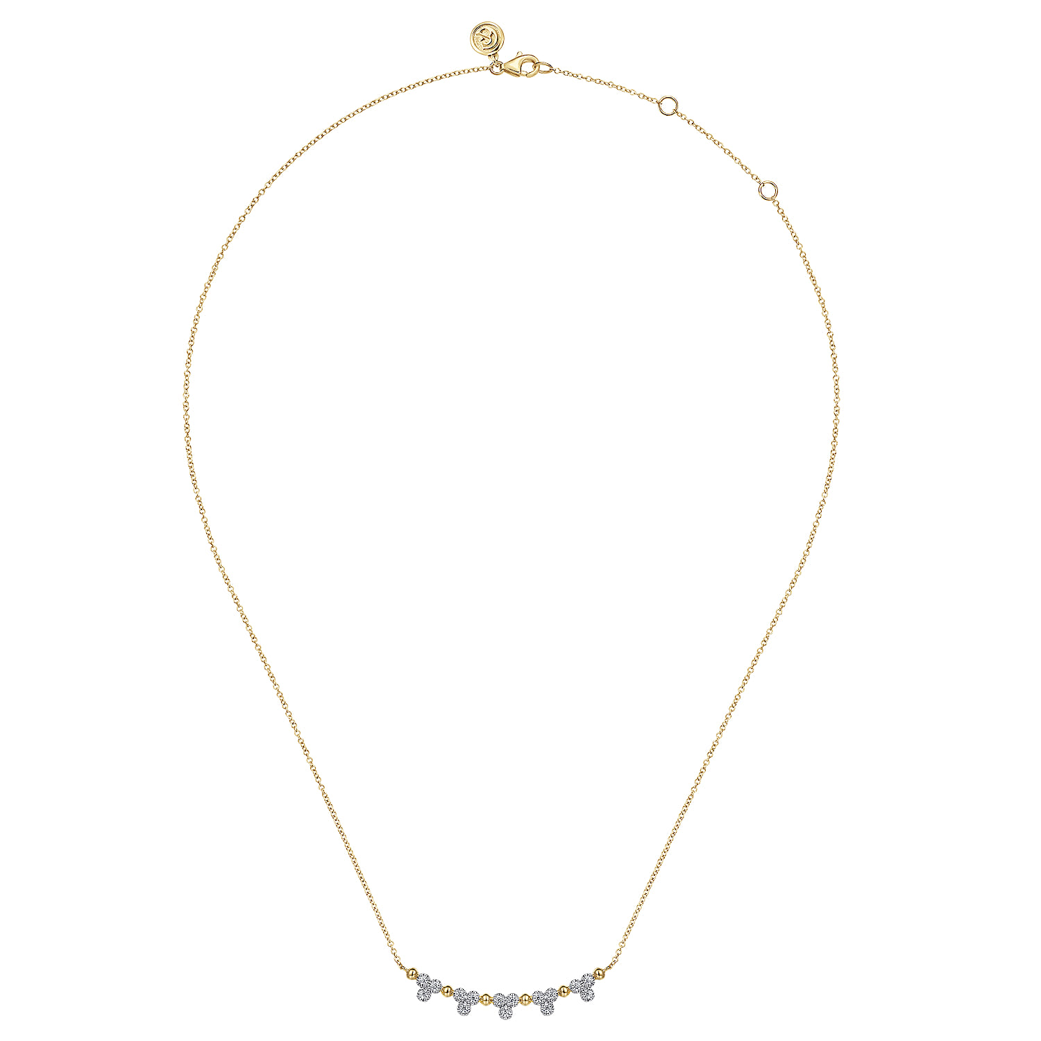 14K Yellow Gold Bujukan Bar Necklace with Diamond Trio Stations - 0.25 ct - Shot 2