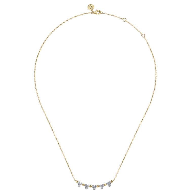 14K Yellow Gold Bujukan Bar Necklace with Diamond Trio Stations - 0.25 ct - Shot 2