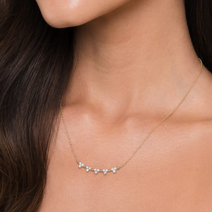 14K Yellow Gold Bujukan Bar Necklace with Diamond Trio Stations