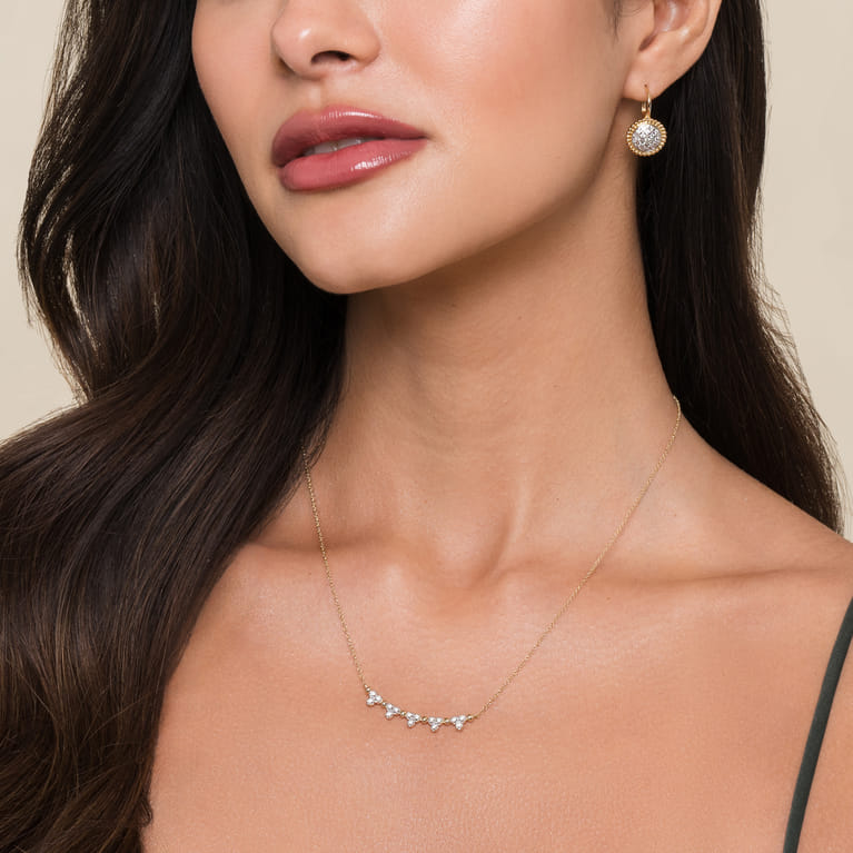 14K Yellow Gold Bujukan Bar Necklace with Diamond Trio Stations - 0.25 ct - Shot 5