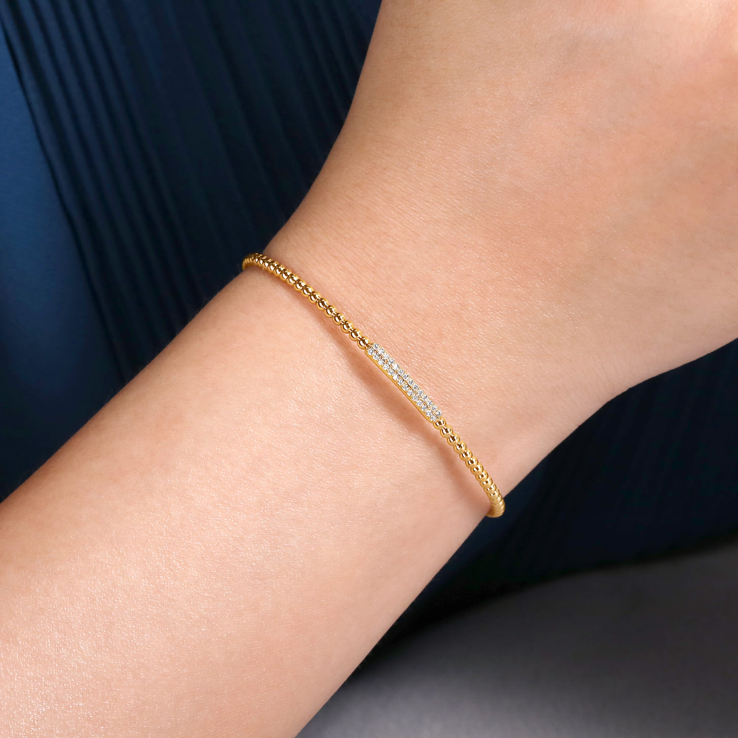 14K Yellow Gold Bujukan Bead Bangle with Diamonds