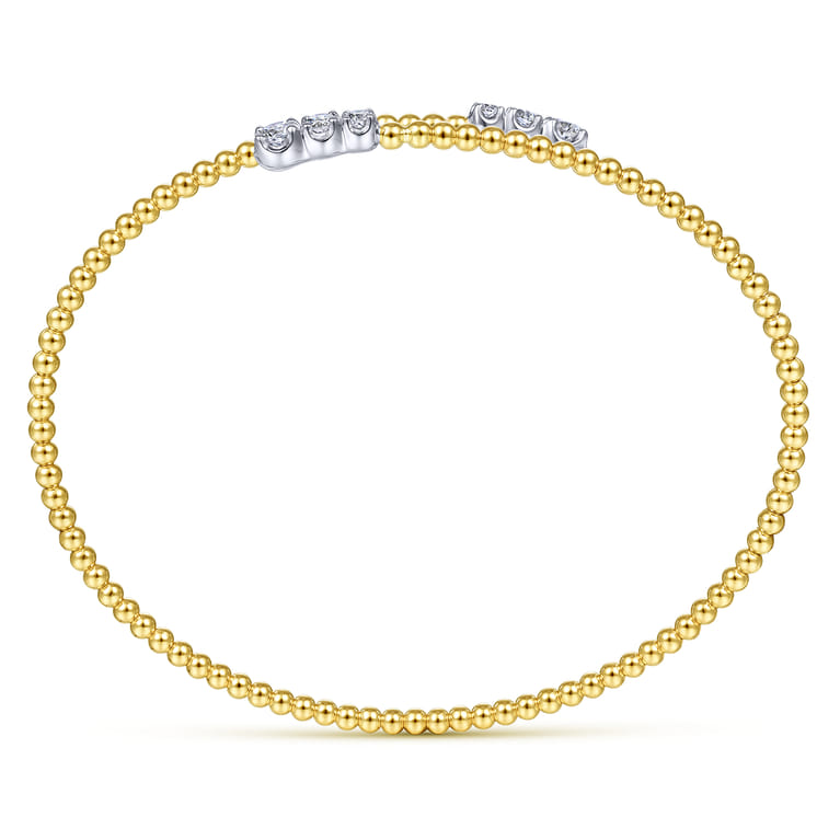14K Yellow Gold Bujukan Bead Bypass Bangle with Graduating Diamond Caps - 0.41 ct - Shot 3