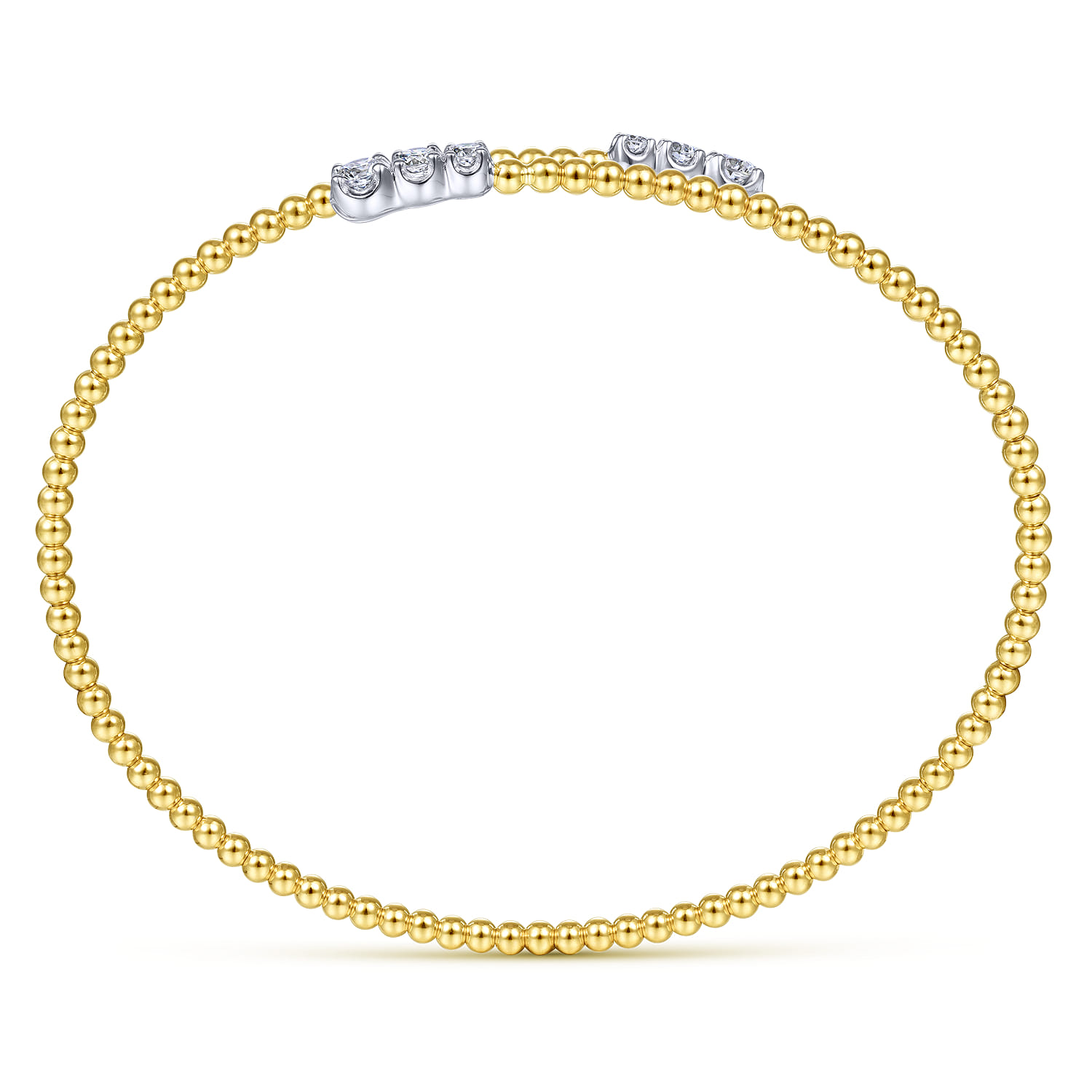 14K Yellow Gold Bujukan Bead Bypass Bangle with Graduating Diamond Caps - 0.42 ct - Shot 3