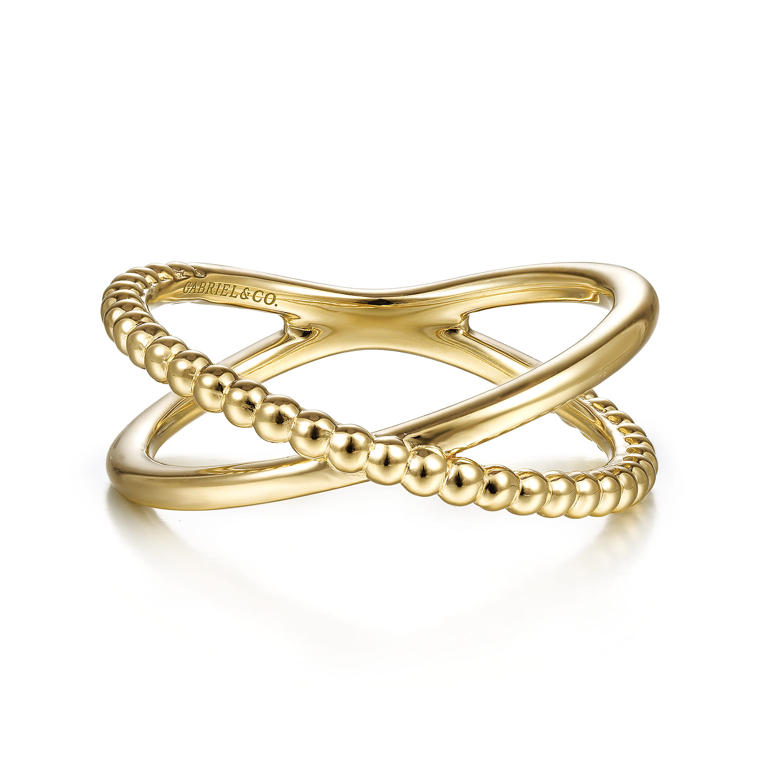 14K Yellow Gold Bujukan Bead Criss Cross Ring - Shot 1