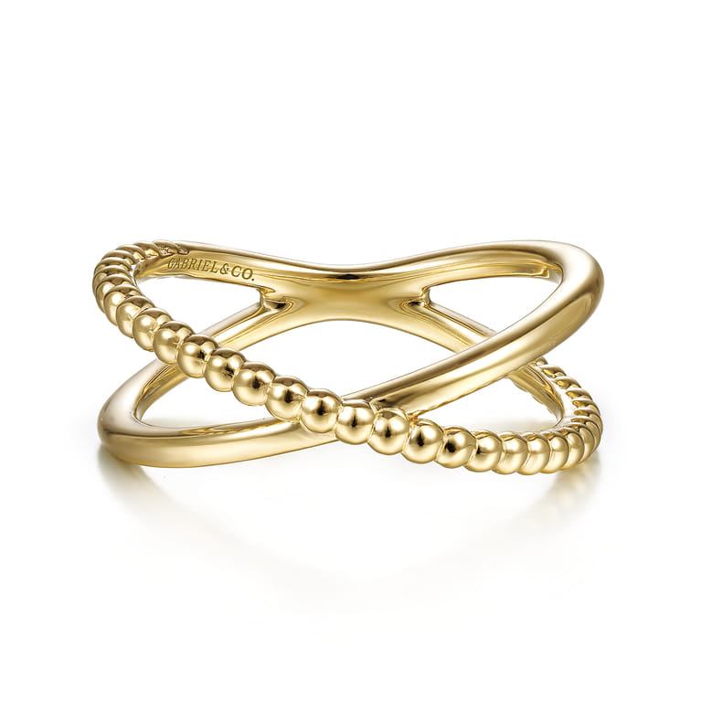 14K Yellow Gold Bujukan Bead Criss Cross Ring - Shot 1