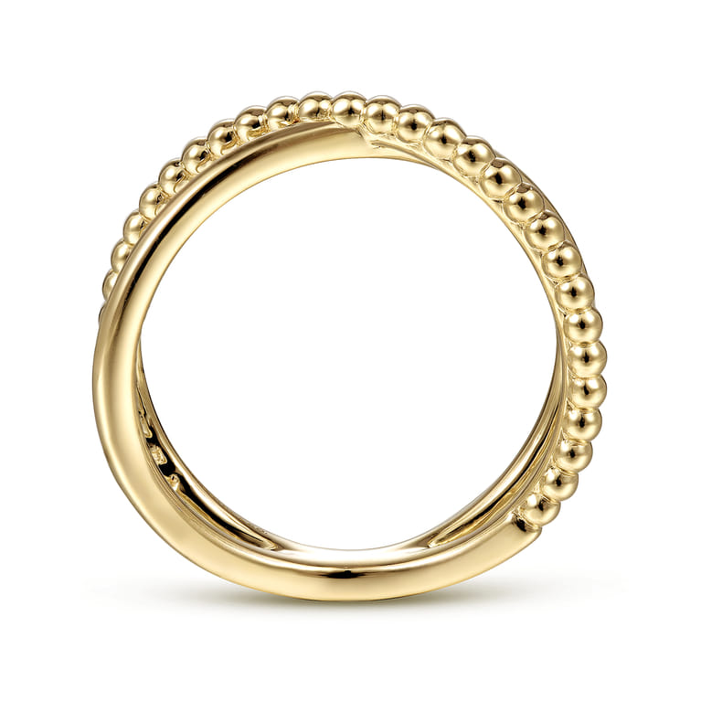 14K Yellow Gold Bujukan Bead Criss Cross Ring - Shot 2