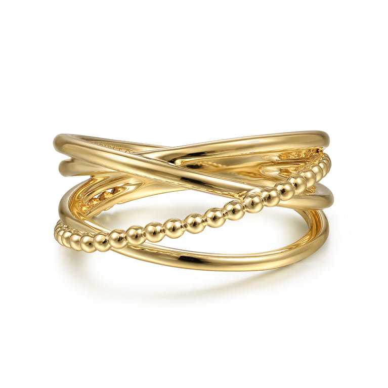 14K Yellow Gold Bujukan Bead Criss Cross Ring - Shot 1