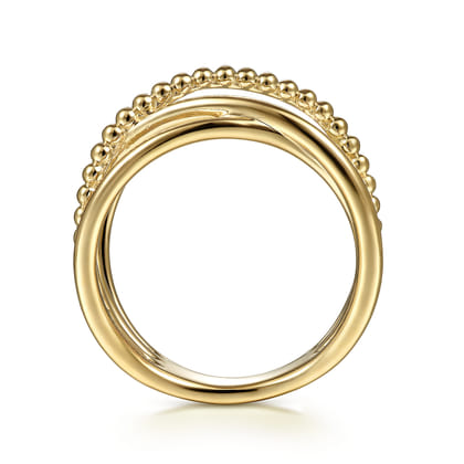 14K Yellow Gold Bujukan Bead Criss Cross Ring