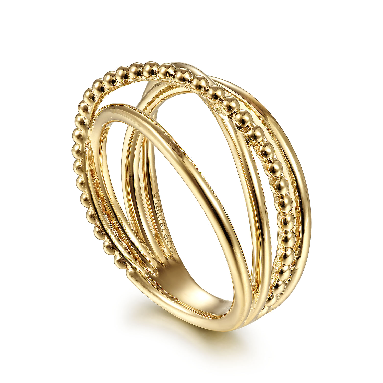 14K Yellow Gold Bujukan Bead Criss Cross Ring - Shot 3