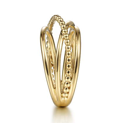 14K Yellow Gold Bujukan Bead Criss Cross Ring