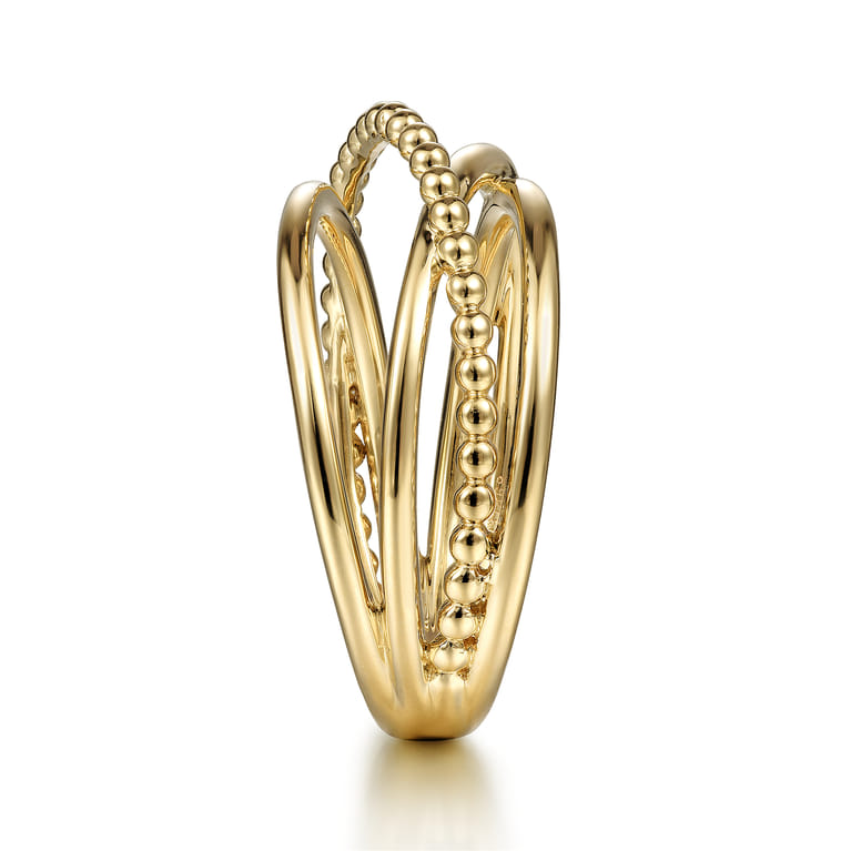 14K Yellow Gold Bujukan Bead Criss Cross Ring - Shot 4