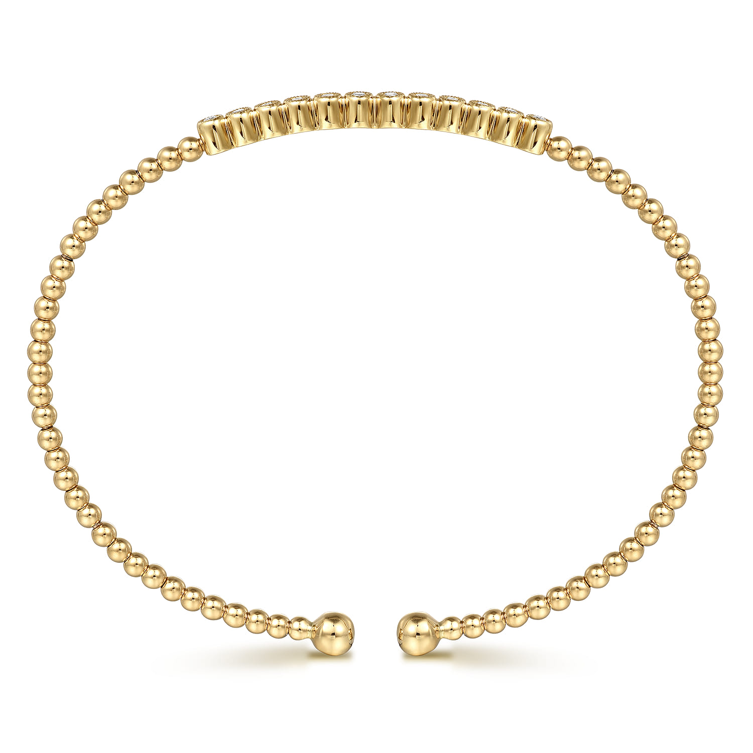 14K Yellow Gold Bujukan Bead Cuff Bracelet with Bezel Set Diamond Stations - 0.15 ct - Shot 3