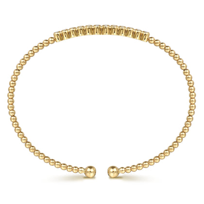 14K Yellow Gold Bujukan Bead Cuff Bracelet with Bezel Set Diamond Stations