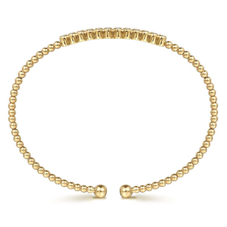 14K Yellow Gold Bujukan Bead Cuff Bracelet with Bezel Set Diamond Stations - 0.15 ct - Shot 3