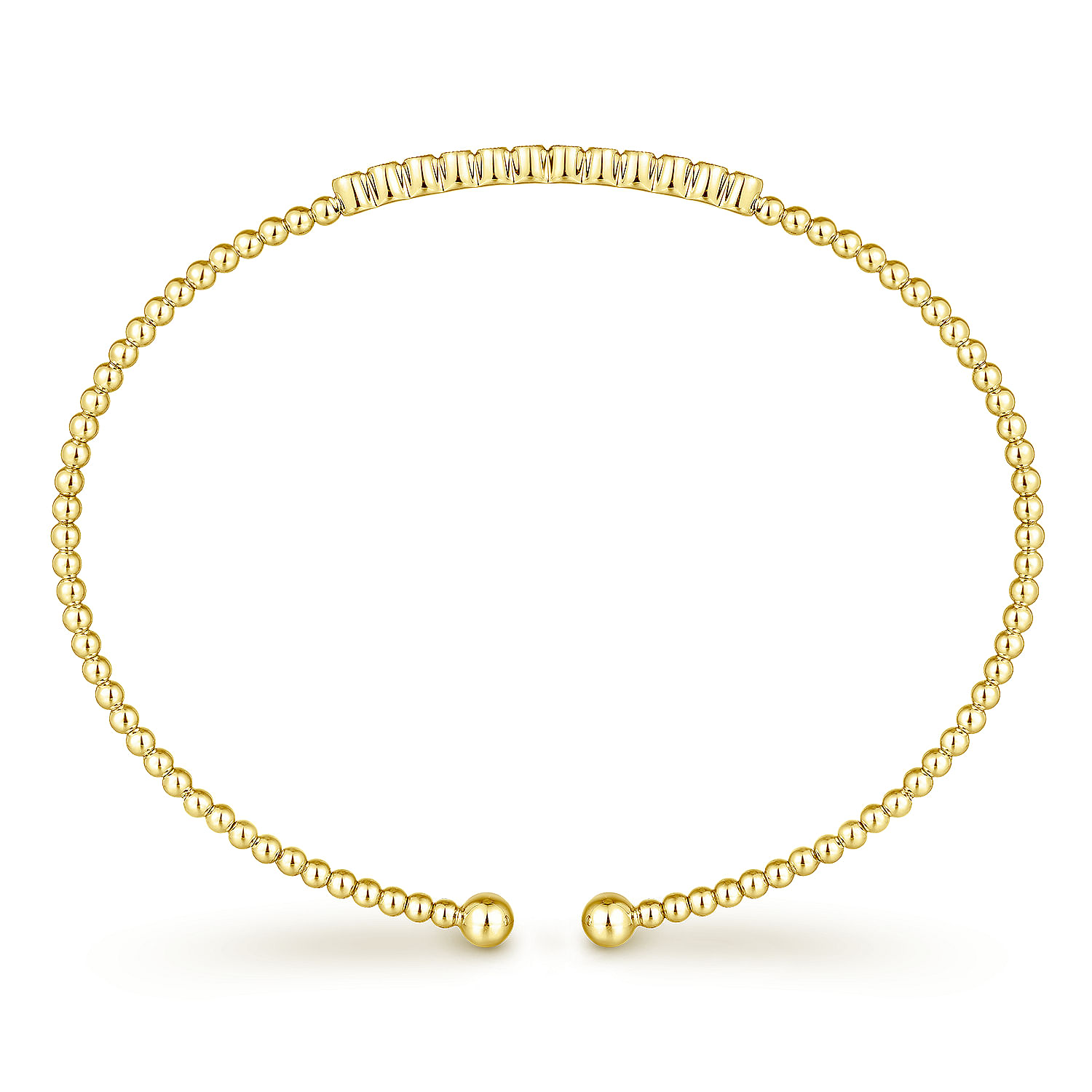 14K Yellow Gold Bujukan Bead Cuff Bracelet with Bezel Set Diamond Stations - 0.15 ct - Shot 3