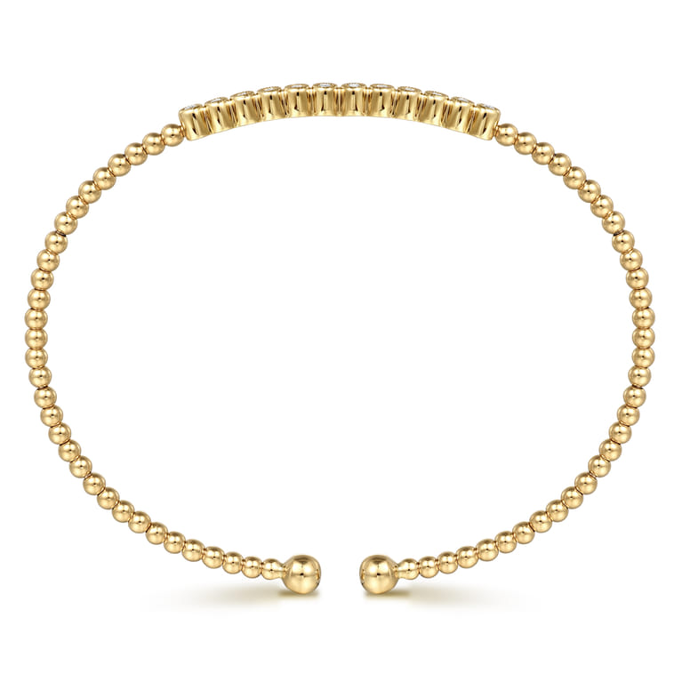 14K Yellow Gold Bujukan Bead Cuff Bracelet with Bezel Set Diamond Stations - 0.15 ct - Shot 3