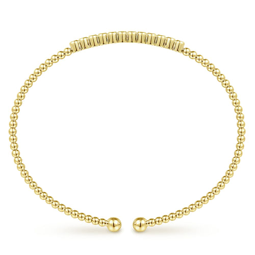 14K Yellow Gold Bujukan Bead Cuff Bracelet with Bezel Set Diamond Stations - 0.14 ct - Shot 3