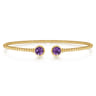14K Yellow Gold Bujukan Bead Cuff Bracelet with Bezel Set Round Amethyst
