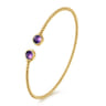 14K Yellow Gold Bujukan Bead Cuff Bracelet with Bezel Set Round Amethyst