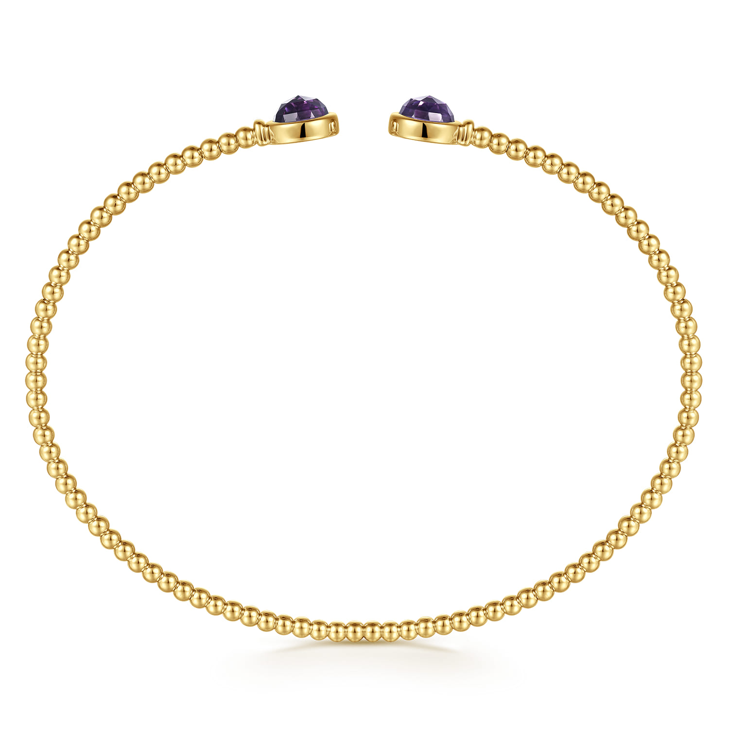 14K Yellow Gold Bujukan Bead Cuff Bracelet with Bezel Set Round Amethyst - Shot 3