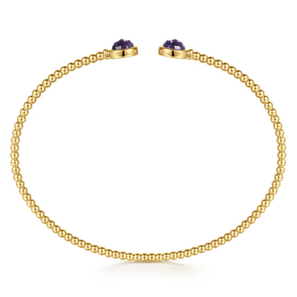 14K Yellow Gold Bujukan Bead Cuff Bracelet with Bezel Set Round Amethyst