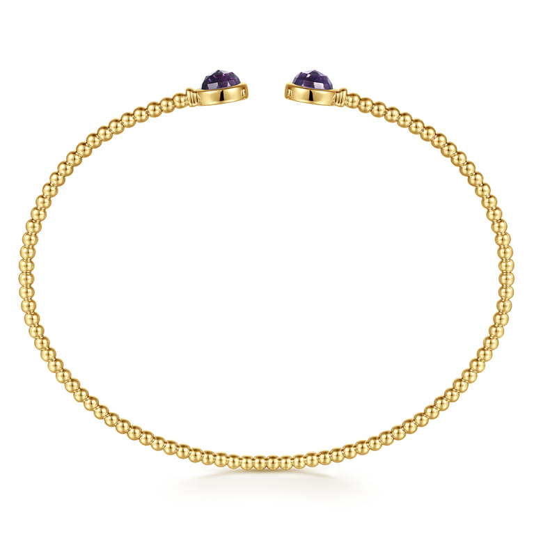 14K Yellow Gold Bujukan Bead Cuff Bracelet with Bezel Set Round Amethyst - Shot 3