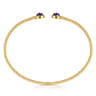 14K Yellow Gold Bujukan Bead Cuff Bracelet with Bezel Set Round Amethyst