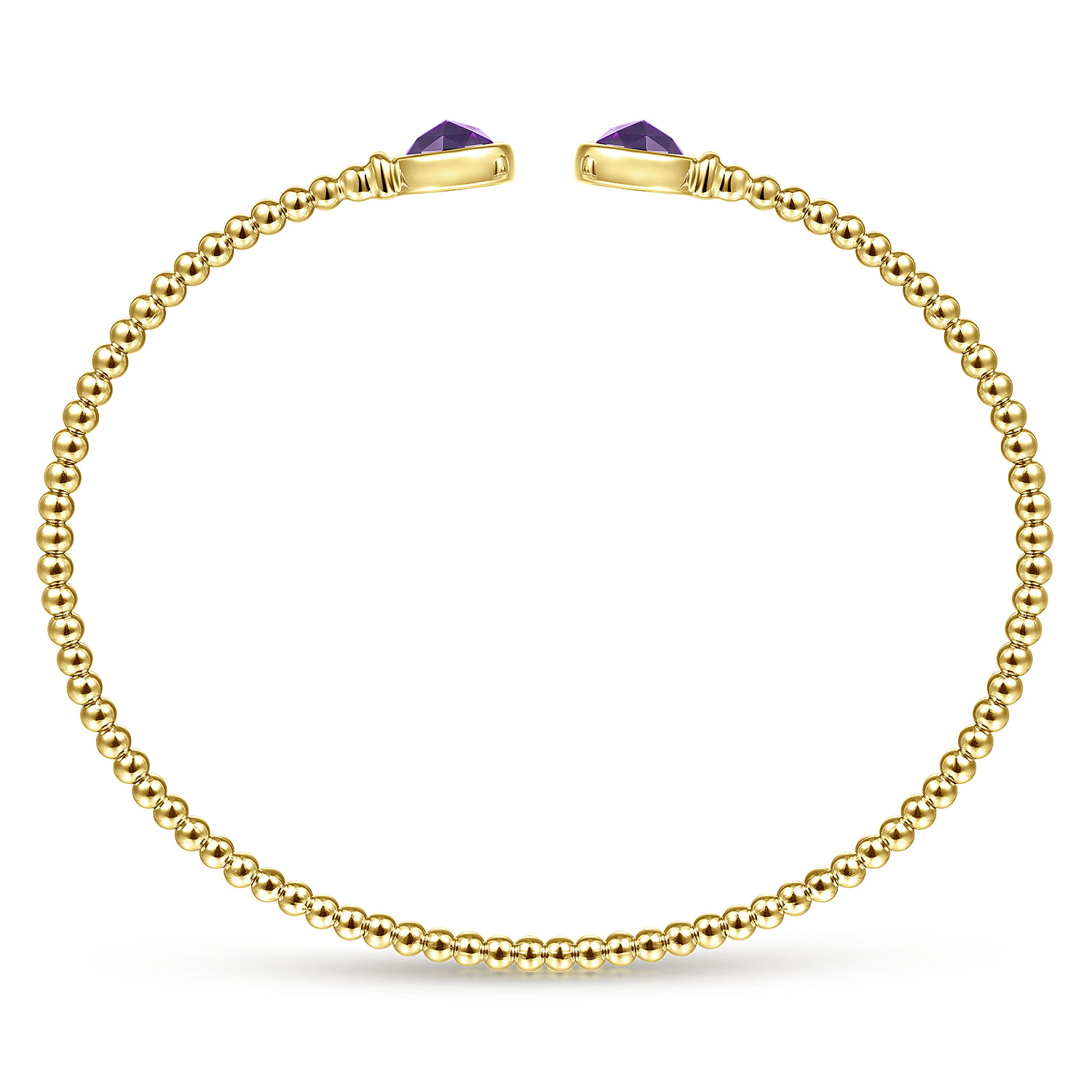 14K Yellow Gold Bujukan Bead Cuff Bracelet with Bezel Set Round Amethyst - Shot 3