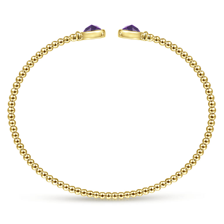 14K Yellow Gold Bujukan Bead Cuff Bracelet with Bezel Set Round Amethyst - Shot 3