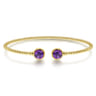 14K Yellow Gold Bujukan Bead Cuff Bracelet with Bezel Set Round Amethyst