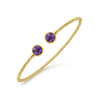 14K Yellow Gold Bujukan Bead Cuff Bracelet with Bezel Set Round Amethyst