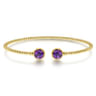 14K Yellow Gold Bujukan Bead Cuff Bracelet with Bezel Set Round Amethyst