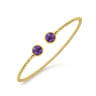 14K Yellow Gold Bujukan Bead Cuff Bracelet with Bezel Set Round Amethyst