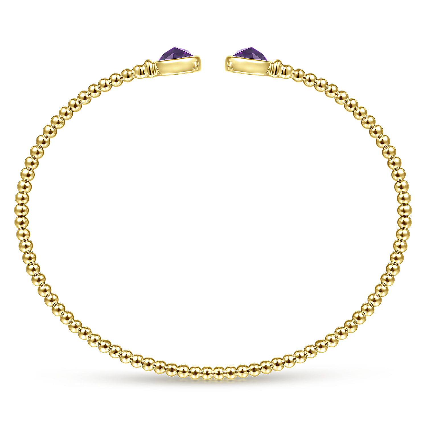 14K Yellow Gold Bujukan Bead Cuff Bracelet with Bezel Set Round Amethyst