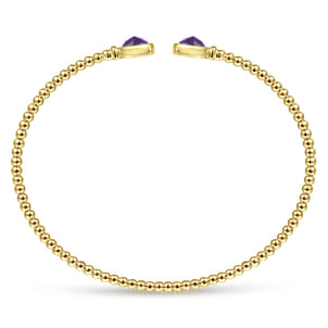14K Yellow Gold Bujukan Bead Cuff Bracelet with Bezel Set Round Amethyst
