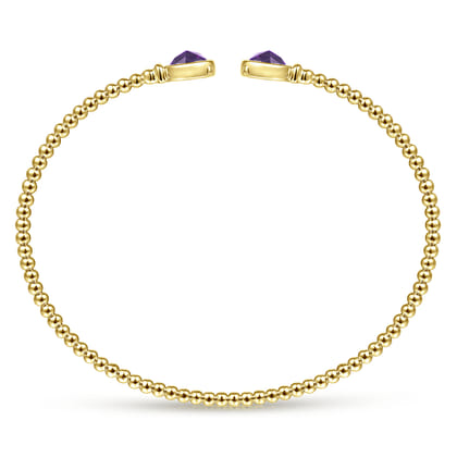 14K Yellow Gold Bujukan Bead Cuff Bracelet with Bezel Set Round Amethyst