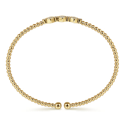 14K Yellow Gold Bujukan Bead Cuff Bracelet with Cluster Diamond Hexagon Stations