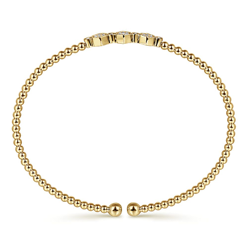 14K Yellow Gold Bujukan Bead Cuff Bracelet with Cluster Diamond Hexagon Stations - 0.14 ct - Shot 3