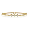 14K Yellow Gold Bujukan Bead Cuff Bracelet with Cluster Diamond Hexagon Stations - 0.14 ct