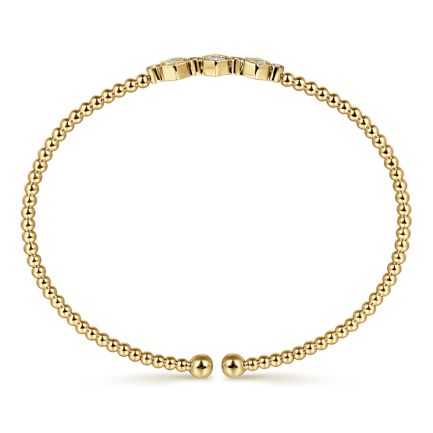 14K Yellow Gold Bujukan Bead Cuff Bracelet with Cluster Diamond Hexagon Stations - 0.14 ct - Shot 3