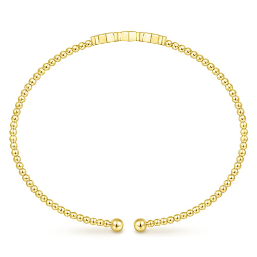 14K Yellow Gold Bujukan Bead Cuff Bracelet with Cluster Diamond Hexagon Stations - 0.14 ct - Shot 3