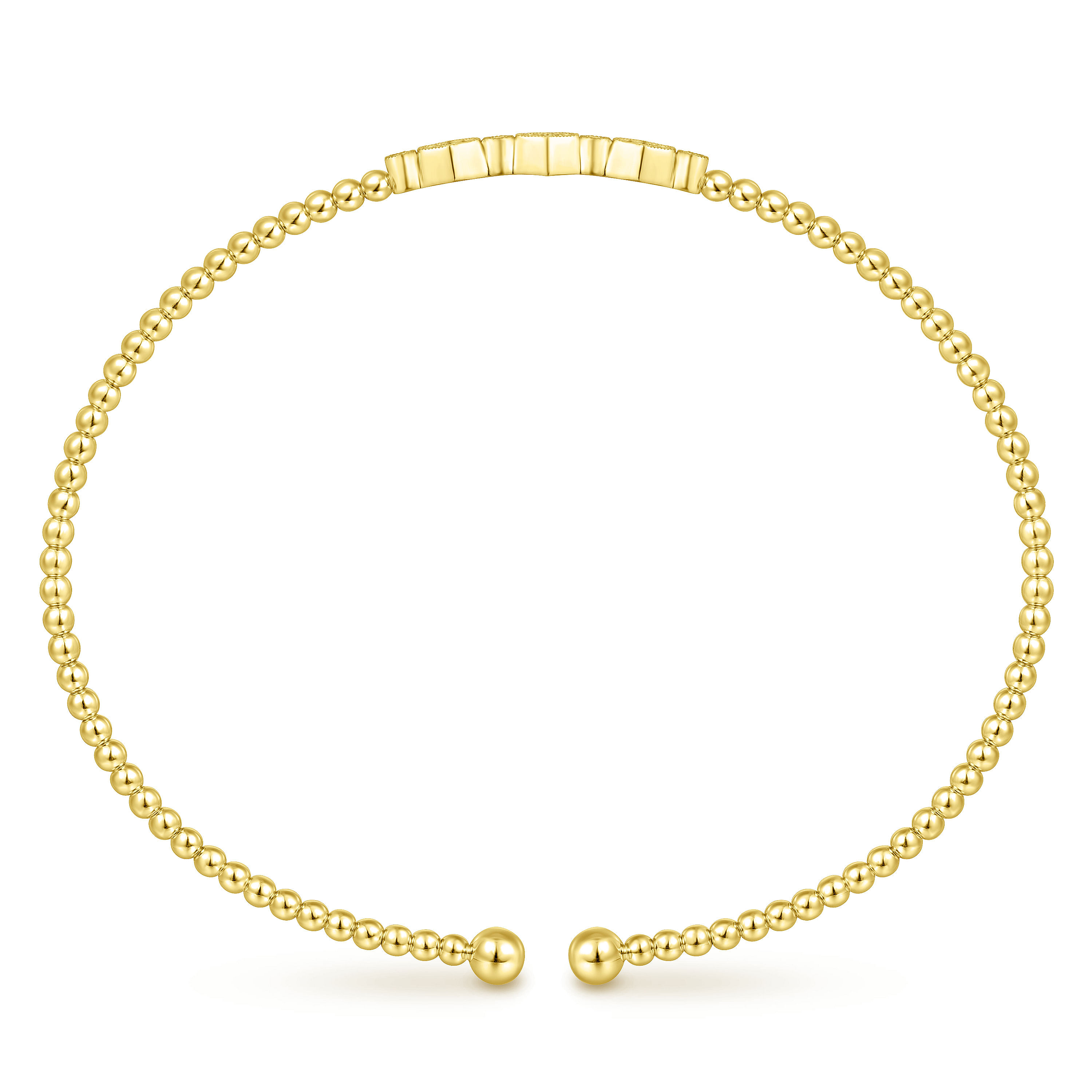 14K Yellow Gold Bujukan Bead Cuff Bracelet with Cluster Diamond Hexagon Stations - 0.12 ct - Shot 3