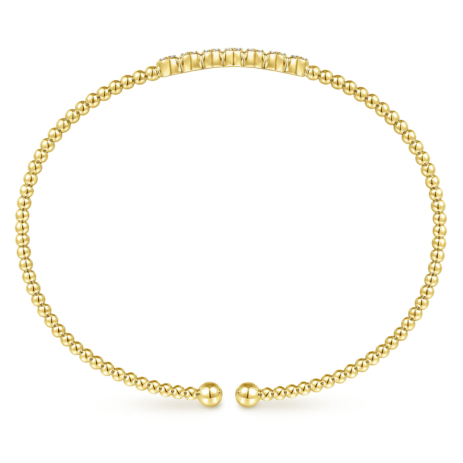 14K Yellow Gold Bujukan Bead Cuff Bracelet with Cluster Diamond Stations - 0.14 ct - Shot 3