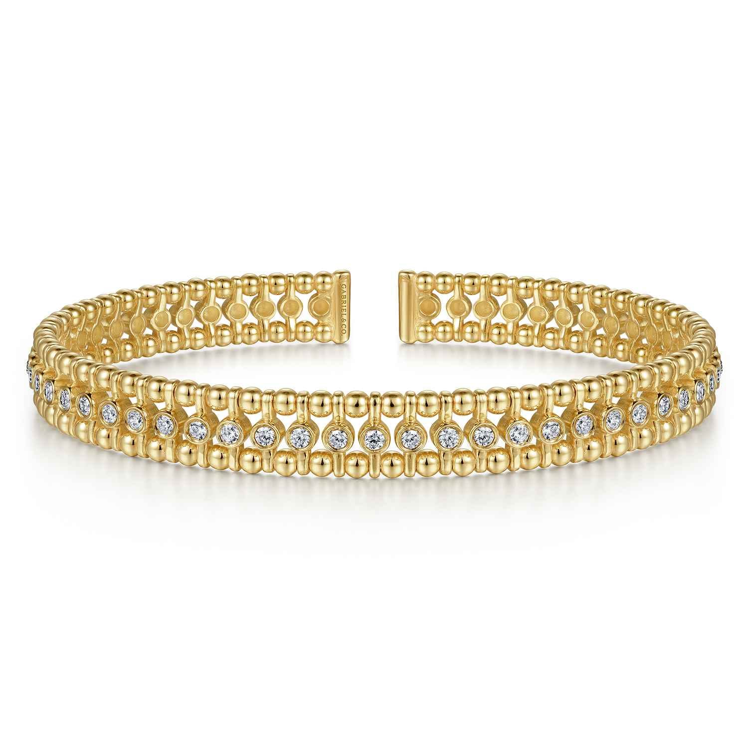 14K Yellow Gold Bujukan Bead Cuff Bracelet with Diamond Bezel Connectors - 0.75 ct - Shot 1