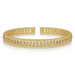 14K Yellow Gold Bujukan Bead Cuff Bracelet with Diamond Bezel Connectors