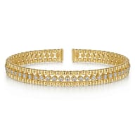 14K Yellow Gold Bujukan Bead Cuff Bracelet with Diamond Bezel Connectors