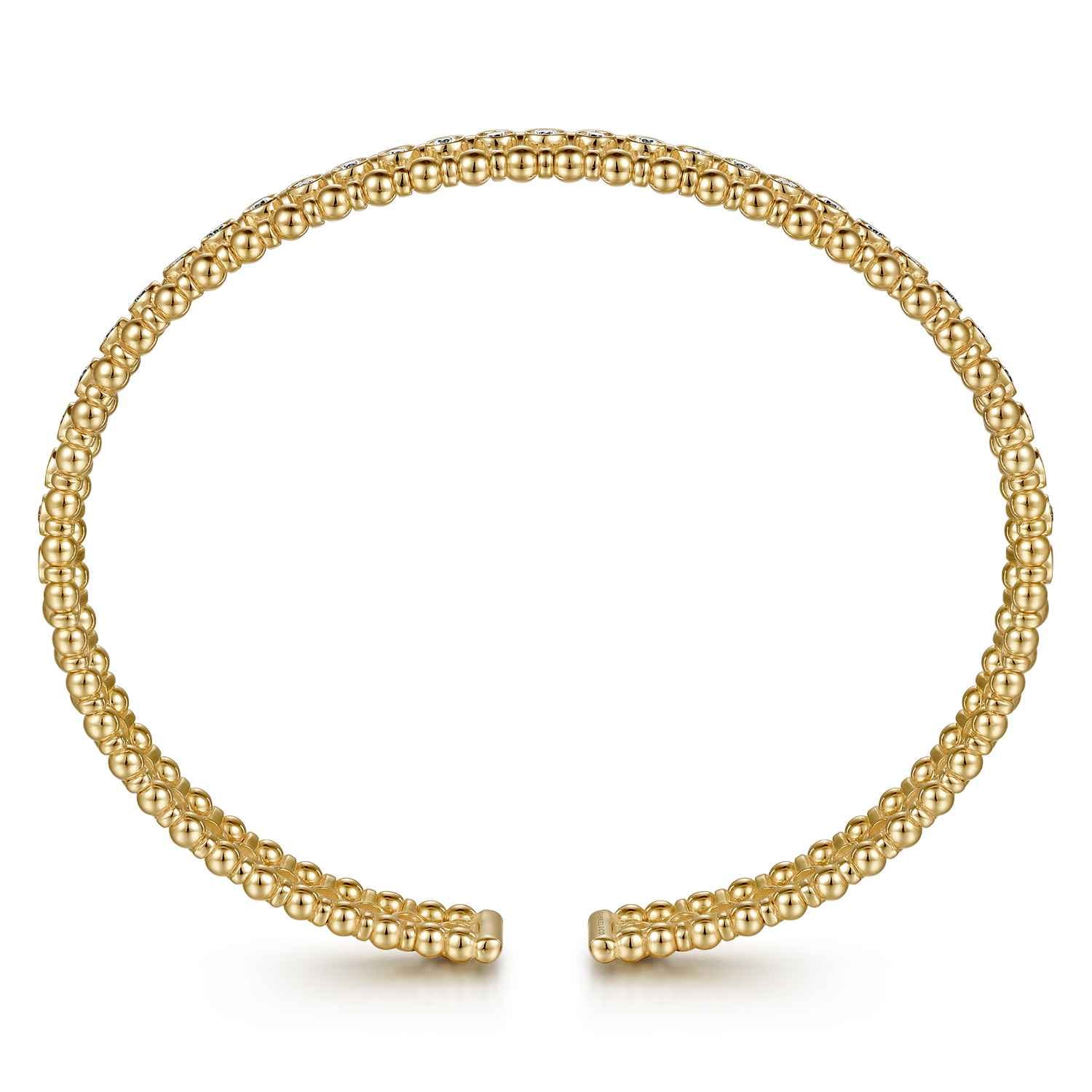14K Yellow Gold Bujukan Bead Cuff Bracelet with Diamond Bezel Connectors - 0.75 ct - Shot 3