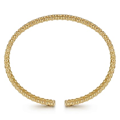 14K Yellow Gold Bujukan Bead Cuff Bracelet with Diamond Bezel Connectors