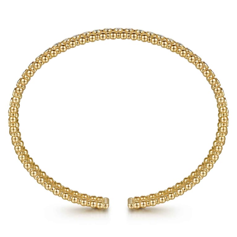 14K Yellow Gold Bujukan Bead Cuff Bracelet with Diamond Bezel Connectors - 0.75 ct - Shot 3