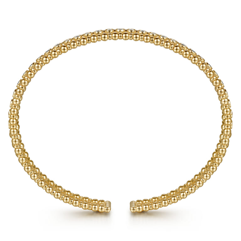 14K Yellow Gold Bujukan Bead Cuff Bracelet with Diamond Bezel Connectors - 0.75 ct - Shot 3